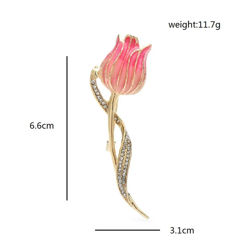 Enamel Tulip with Jeweled Stem Brooch