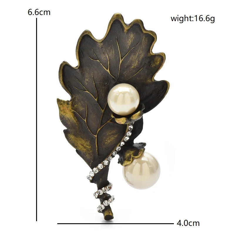 Vintage-Style Leaf with Pearl-Look Drops Brooch dimensions and weight