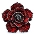 Spiral Rhinestone Rose Brooch — Red