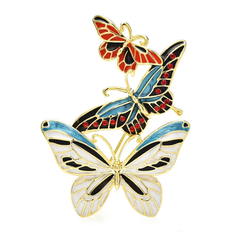 Enamel Butterfly Trio Brooch