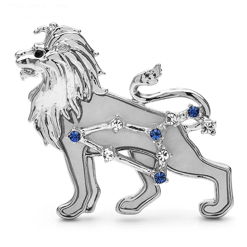 Leo Lion with Abalone-Look Inset Brooch — Silver