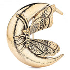 Crescent Moon and Butterfly Vintage-Style Brooch — Gold