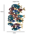 Blue and Purple Jeweled Fish School Brooch — dimensions