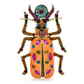 Ornate Enamel Beetle with Faceted Accents Brooch — Peach