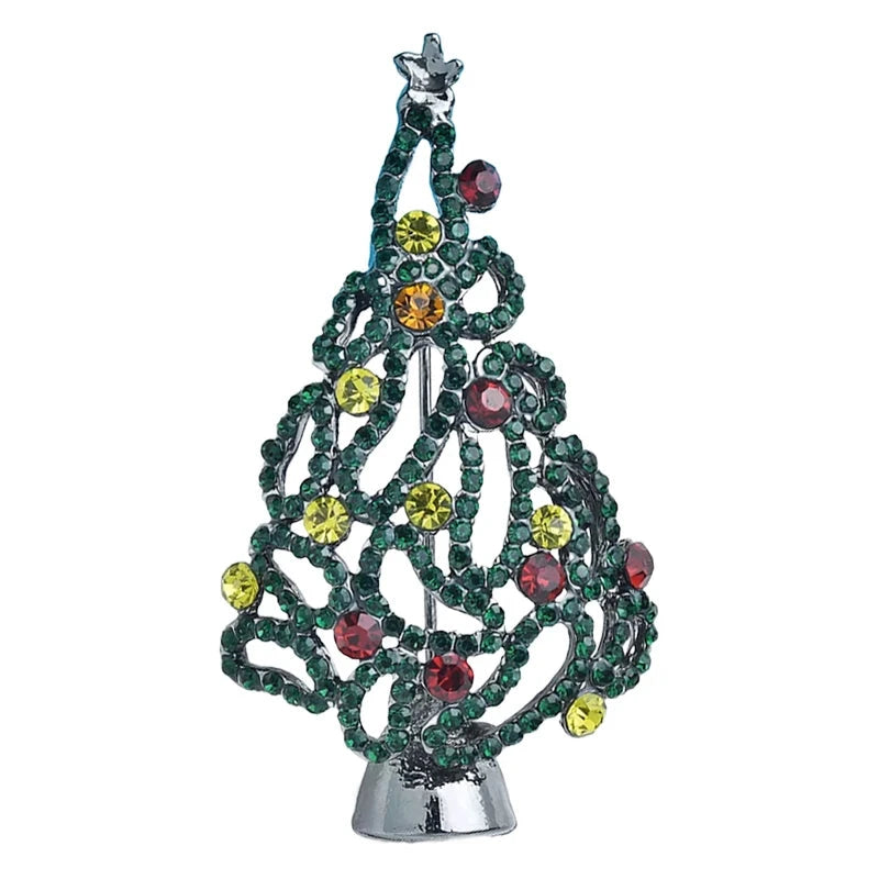 Openwork Rhinestone Christmas Tree Brooch original white background product photo
