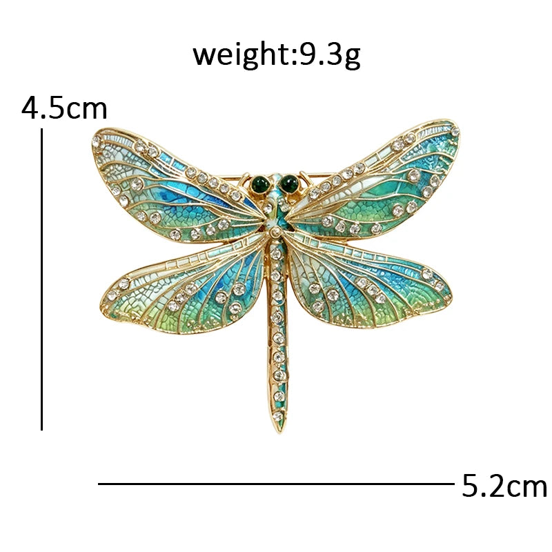 Patterned Dragonfly with Rhinestone Wings Brooch