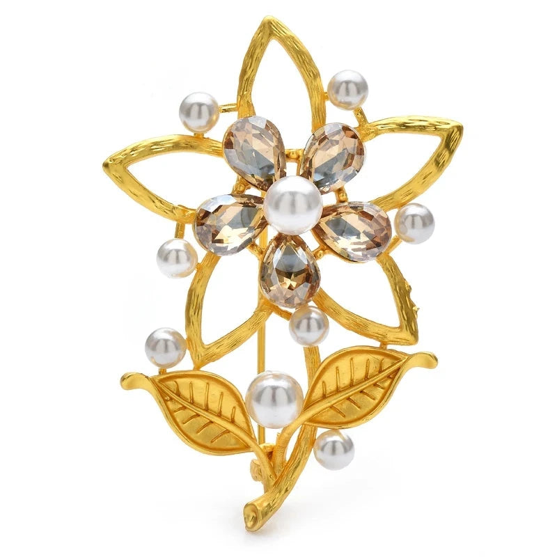 Golden Plum Blossom Stem with Pearl-Look Accents Brooch product variant photo