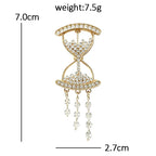 Rhinestone Hourglass with Chain Tassels Brooch