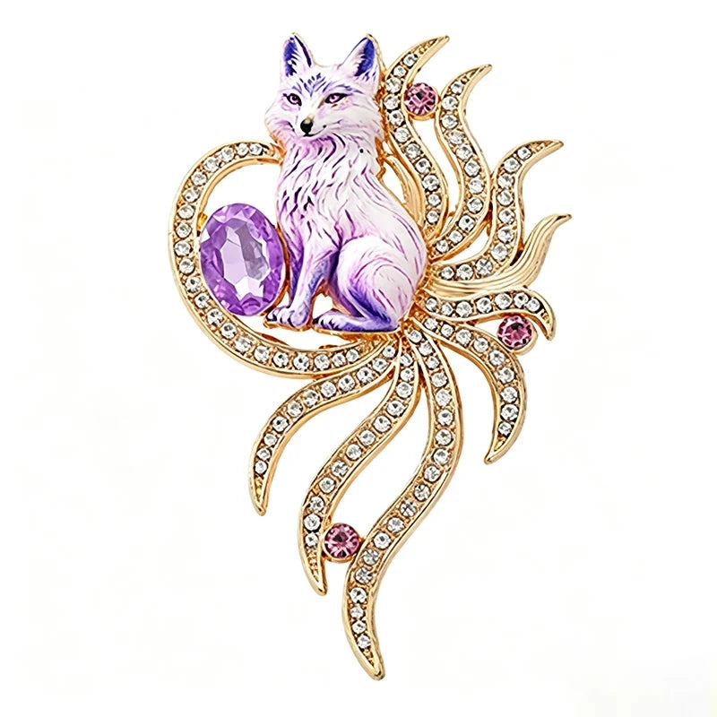 Nine-Tailed Fox with Sparkling Swirls Brooch original white background product photo