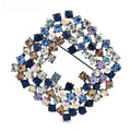 Openwork Rhinestone Square Brooch — Blue