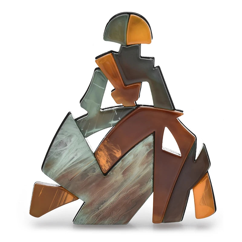Abstract Seated Lady Acrylic Brooch