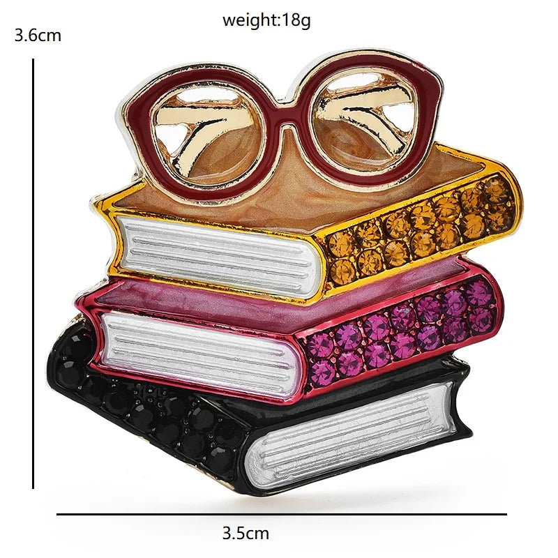 Books and Reading Glasses Brooch — dimensions
