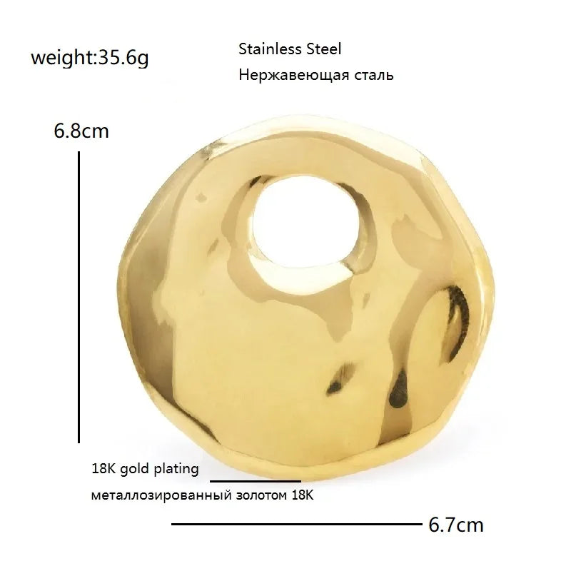 Large Sculptural Stainless Steel Circle Brooch — dimensions