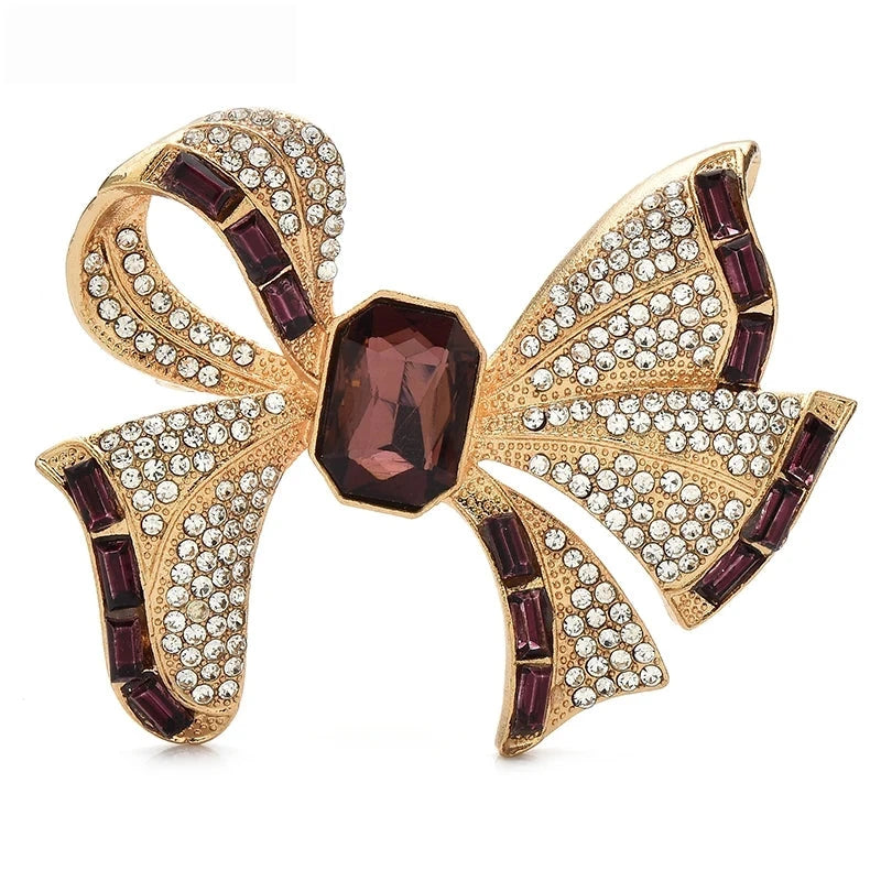 Rhinestone Ribbon Bow with Faceted Center Brooch product variant photo