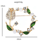 Tulip Wreath with Pearl-Look Accents Brooch — dimensions