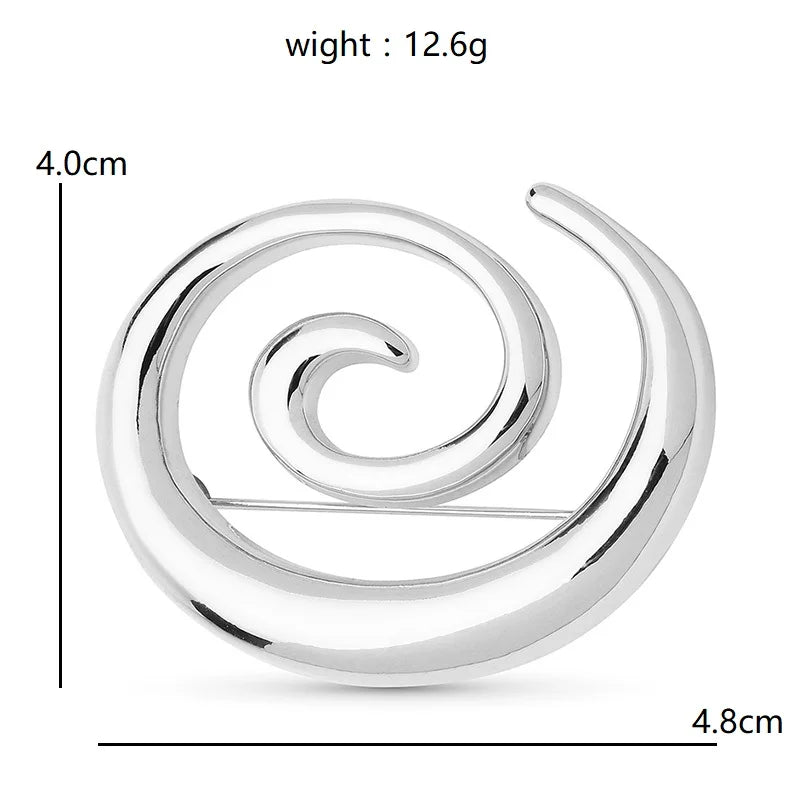 Openwork Stainless Steel Spiral Brooch — dimensions
