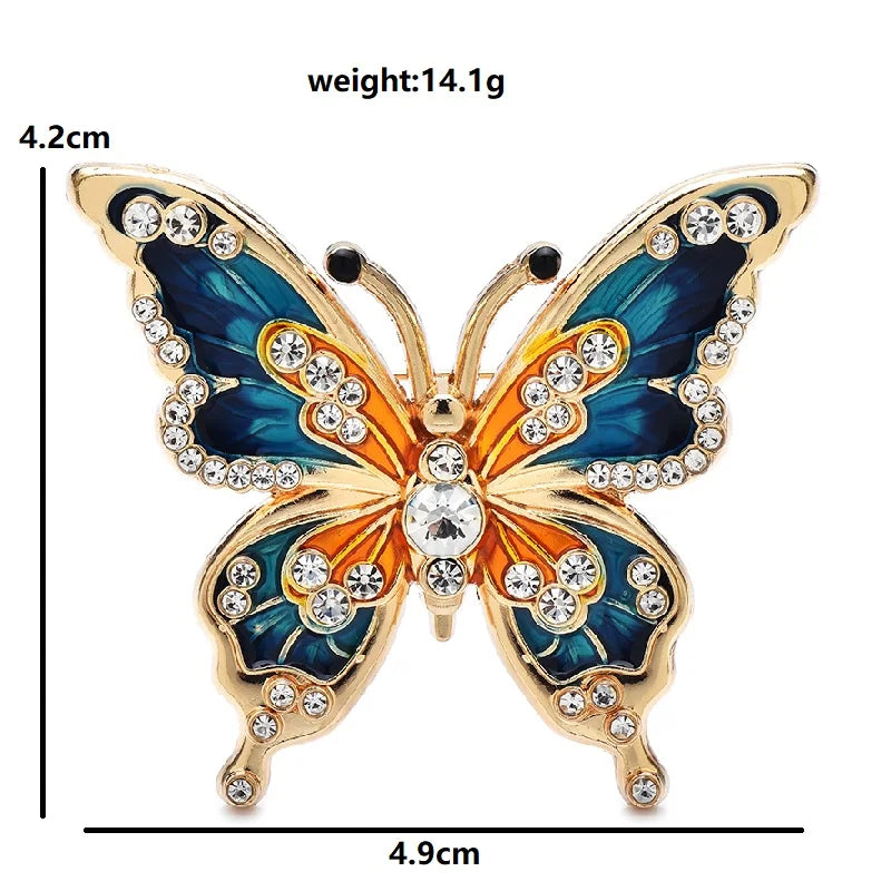 Patterned Enamel Butterfly with Jeweled Details Brooch — dimensions