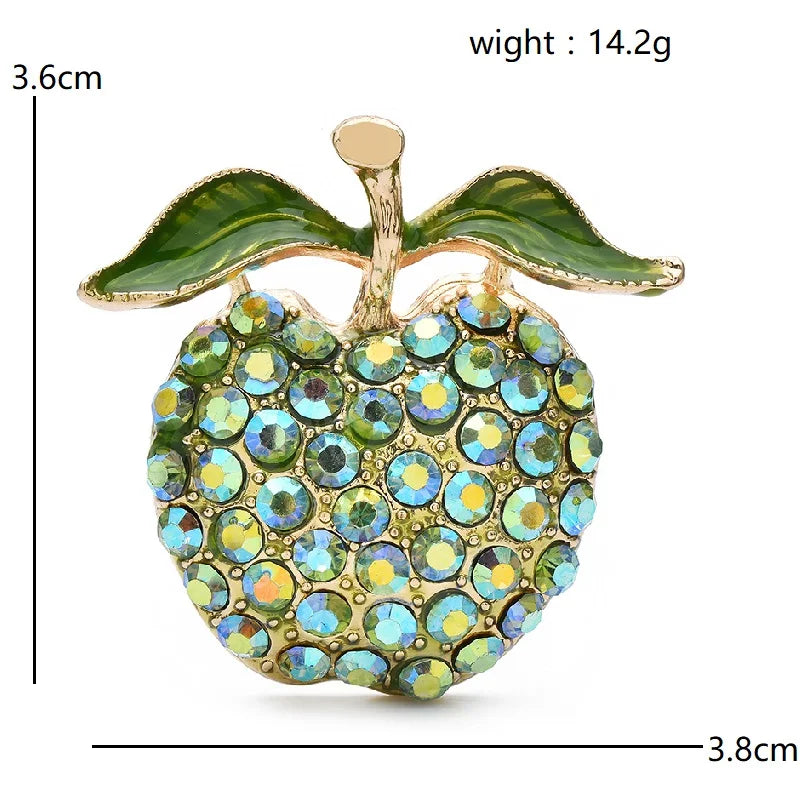 Green Rhinestone Apple Brooch — dimensions
