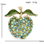 Green Rhinestone Apple Brooch — dimensions