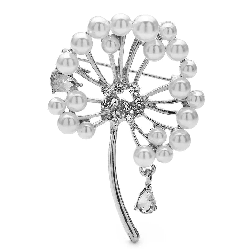 Pearl-Look Dandelion Brooch — Silver