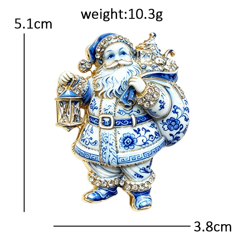 Santa Claus with Lantern and Gift Sack Brooch