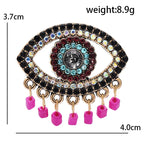 Jeweled Eye with Pink Bead Fringe Brooch — dimensions