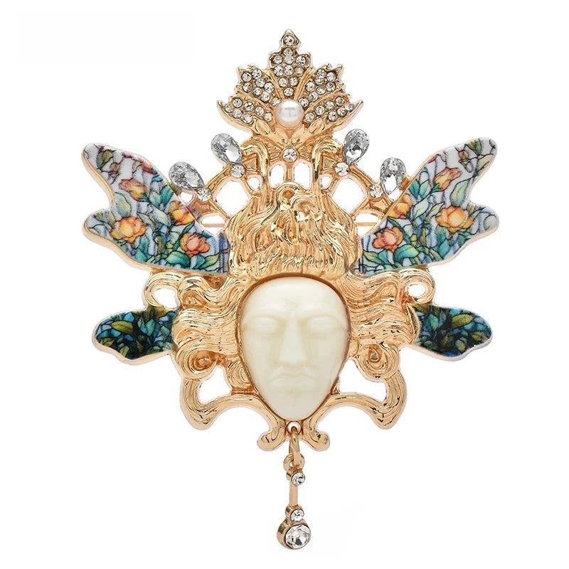 Forest Elf Face with Jeweled Floral Crown Brooch original variant product photo