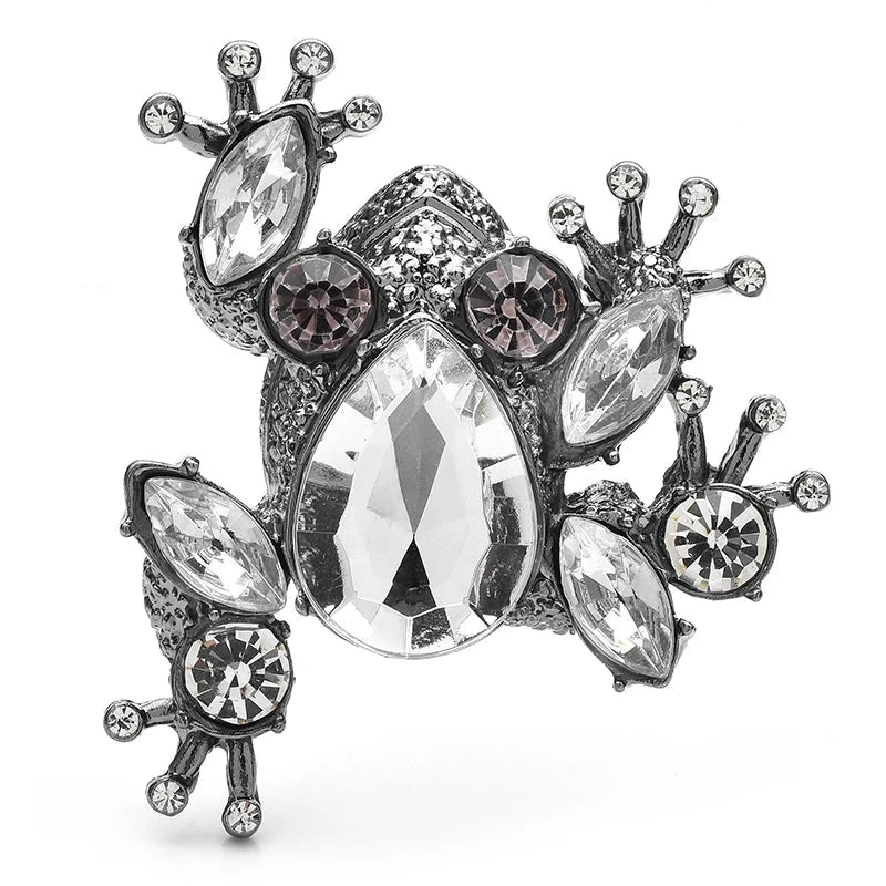 Clear Rhinestone Frog Brooch — Clear Frog