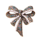 Vintage-Style Rhinestone Bow with Pearl-Look Beads Brooch — Multicolor Bow