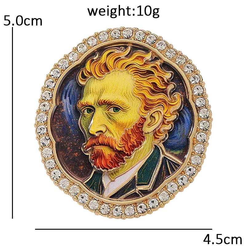 Van Gogh Portrait with Sparkling Oval Frame Brooch
