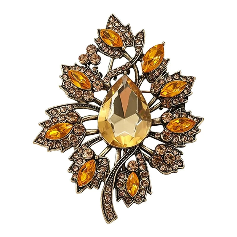 Vintage Jeweled Leaf Spray Brooch original white background product photo