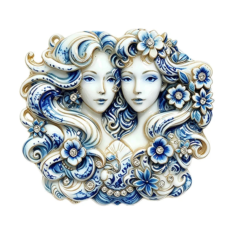 Floral Gemini Twin Portrait Brooch original white background variant photo
