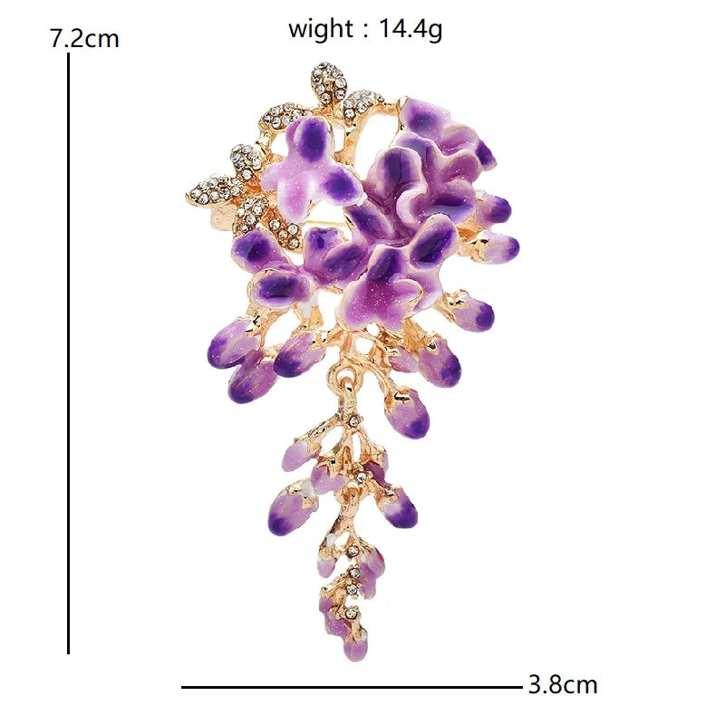 Purple Enamel Wisteria Flower Brooch — dimensions