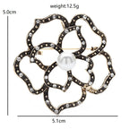 Rhinestone Openwork Rose with Pearl-Look Center Brooch — dimensions