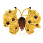 Textured Golden Butterfly with Brown Faceted Accents Brooch — Golden Butterfly & Brown Accents