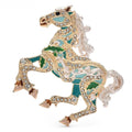 Colorful Jeweled Running Horse Brooch — Green