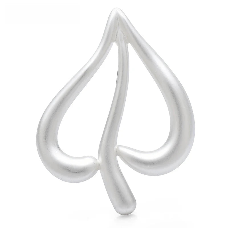 Open Heart Leaf Stainless Steel Brooch — Satin Silver