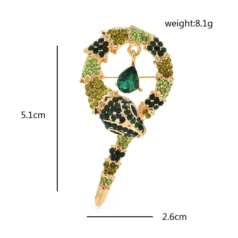 Coiled Rhinestone Snake Brooch — dimensions
