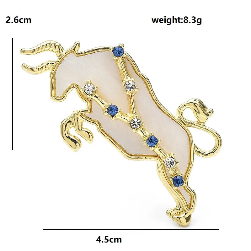 Taurus Bull with Blue Star Accents Brooch — dimensions