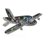 Abalone-Look Airplane with Rhinestone Borders Brooch — Black & Iridescent