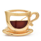Enamel Coffee Cup and Saucer Brooch — Gold
