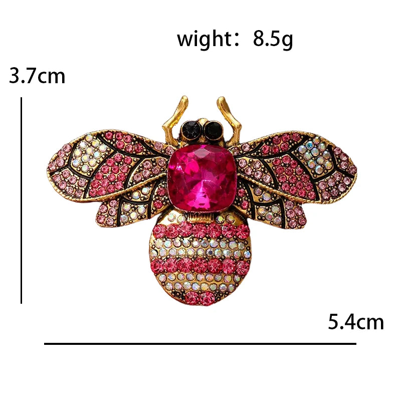 Vintage-Style Jeweled Bee Brooch — dimensions