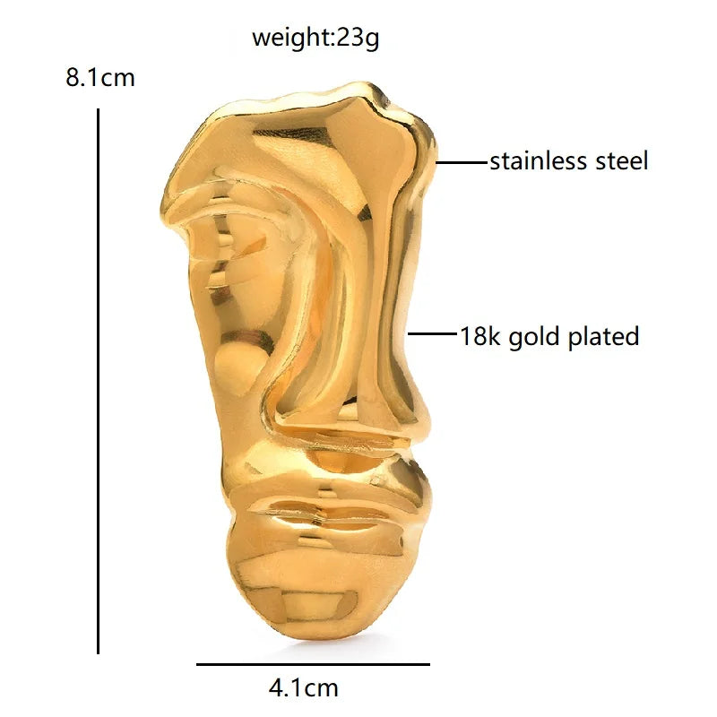 Sculptural Abstract Face Stainless Steel Brooch — dimensions
