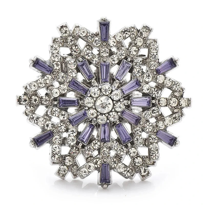 Jeweled Snowflake with Baguette Accents Brooch — Purple
