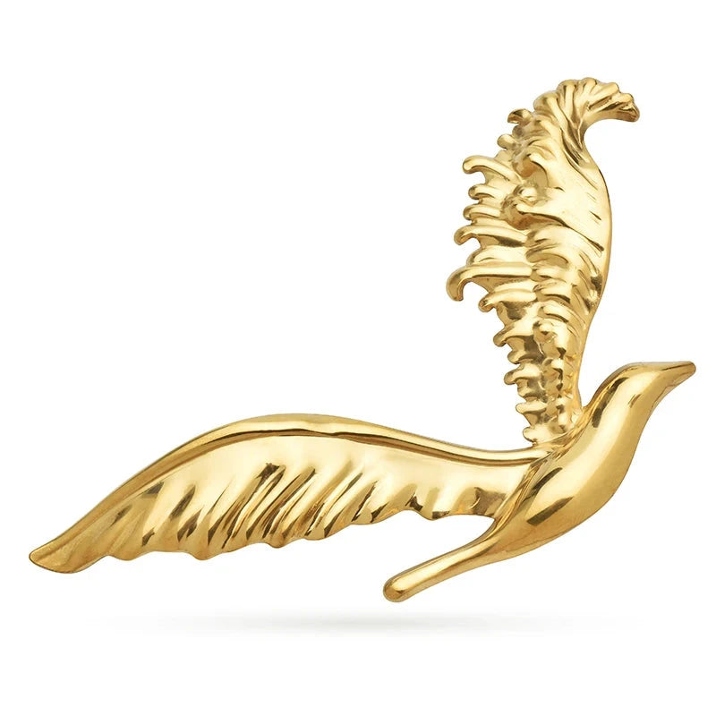 Polished Flying Bird with Outstretched Wings Brooch — Gold