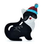 Black Acrylic Cat in Festive Hat Brooch — Festive Cat