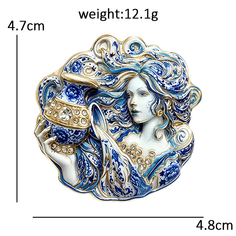 Aquarius Water Bearer Portrait Brooch