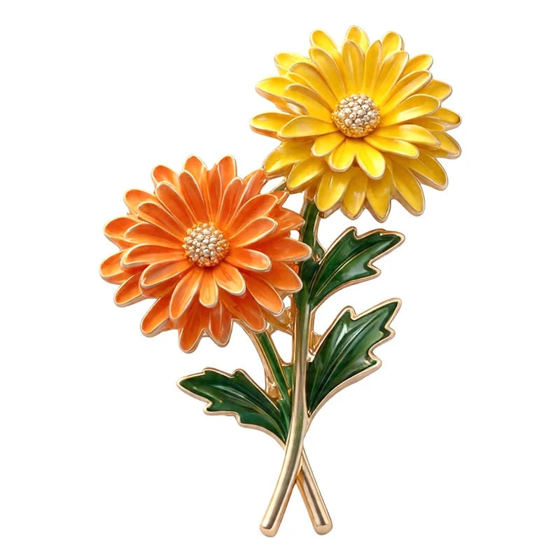 Sunny Daisy Pair on Crossed Stems Brooch original white background product photo
