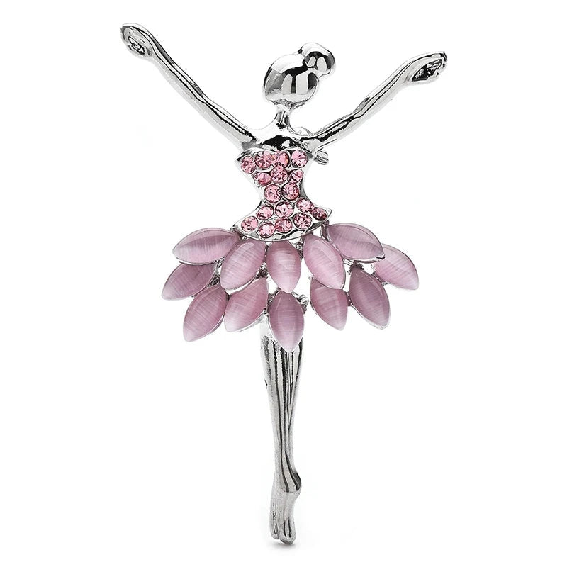 Ballet Dancer with Layered Petal Skirt Brooch — Pink