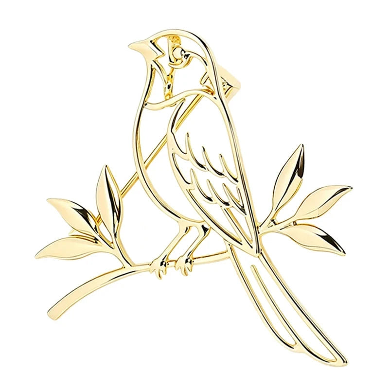Openwork Magpie on Leafy Branch Brooch original white background product photo
